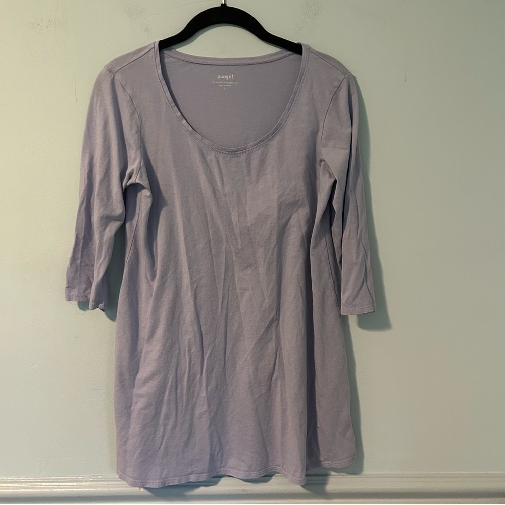 J. Jill PureJill Lavender Quarter Length Sleeve Cotton Blouse Size Small